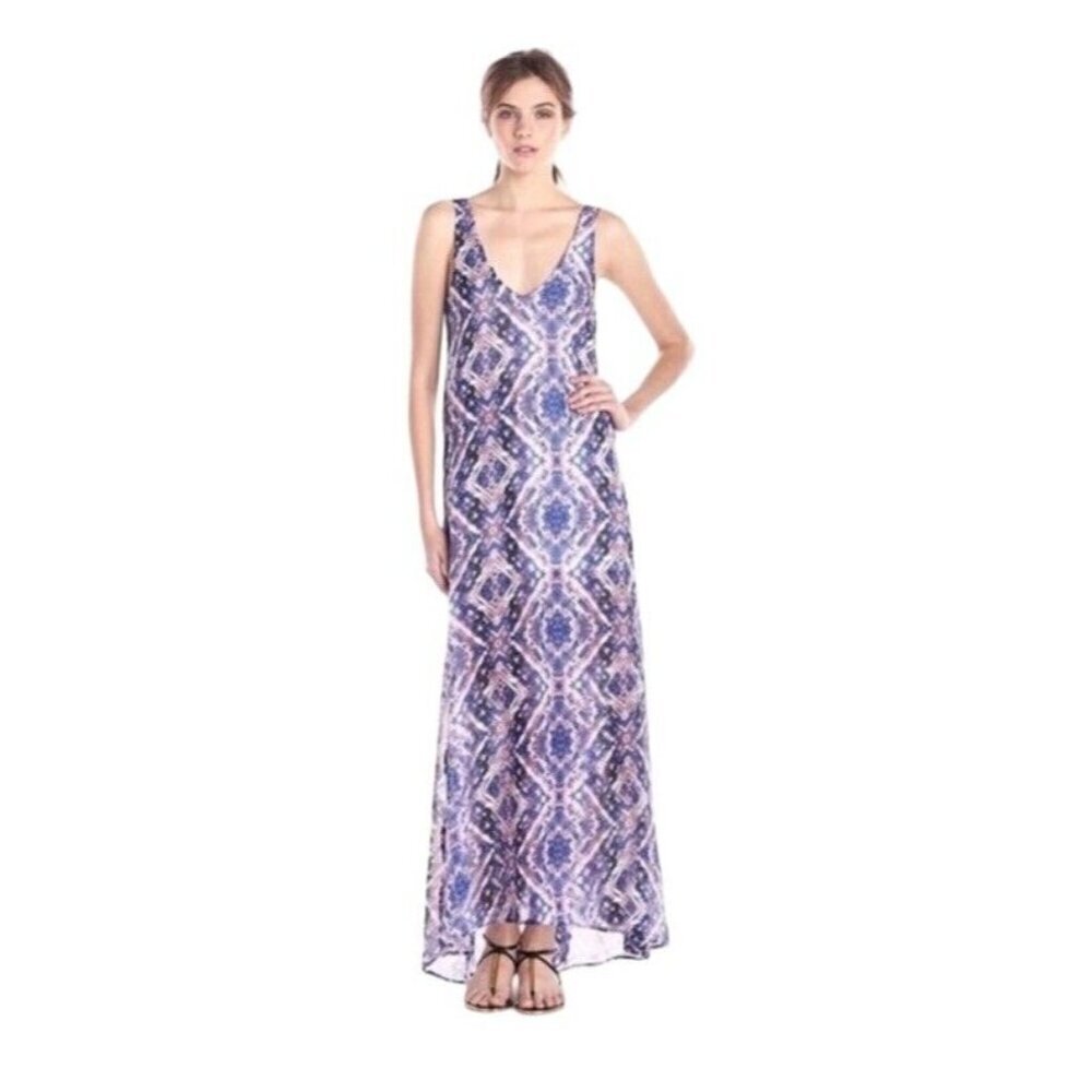 Show Me Your Mumu Kiersten Purple Blue Haze Maxi Dress Size M V-Neck Hi-Lo Hem
